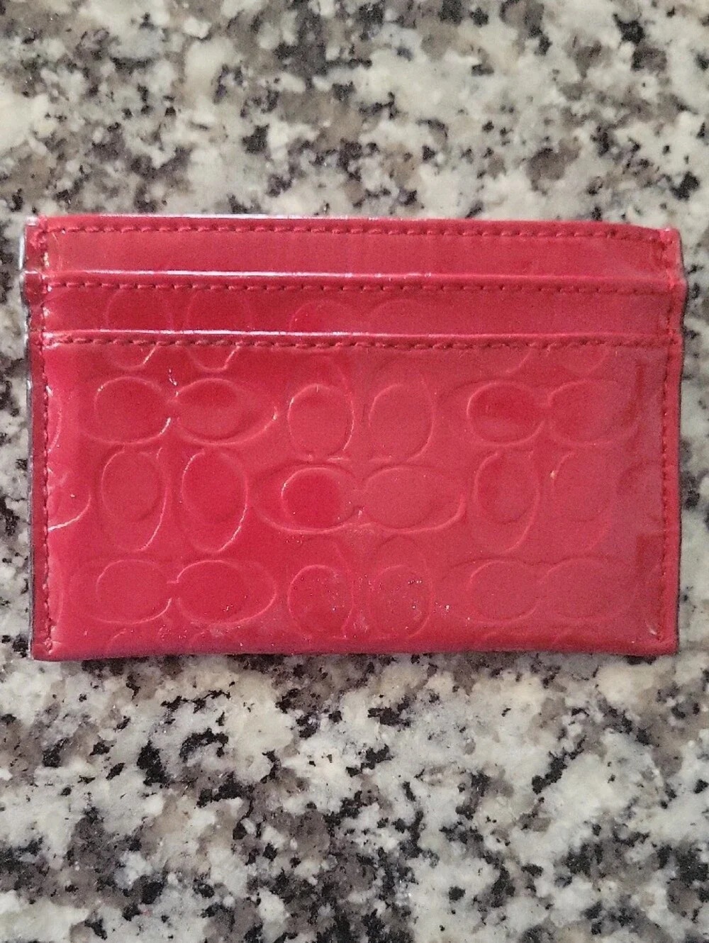 Coach Signature Liquid Gloss Card Case - Red